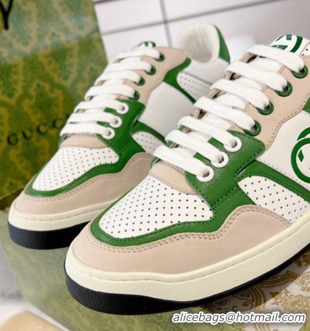 Top Design Gucci Leather Sneakers with Interlocking G White/Beige/Green 1118091