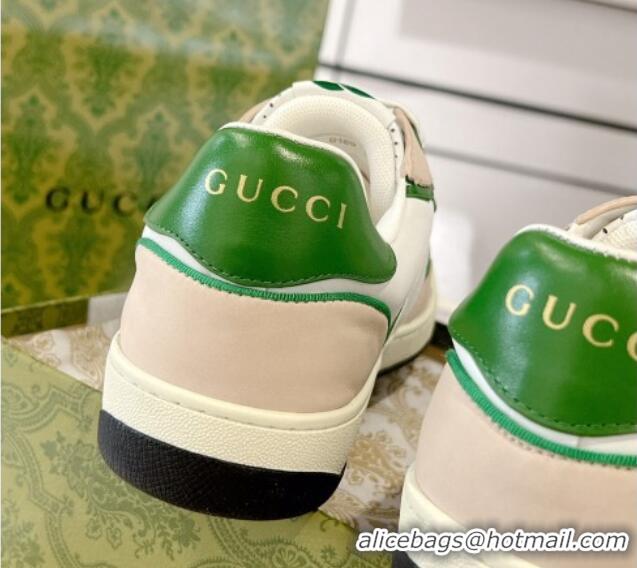 Top Design Gucci Leather Sneakers with Interlocking G White/Beige/Green 1118091