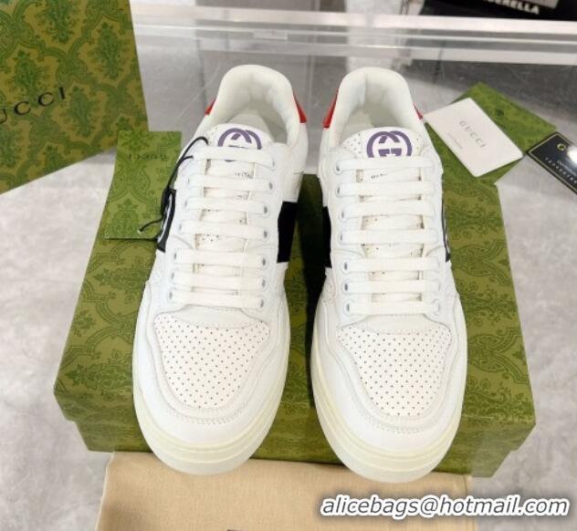 Good Quality Gucci Leather Sneakers with Interlocking G White/Black 1118092