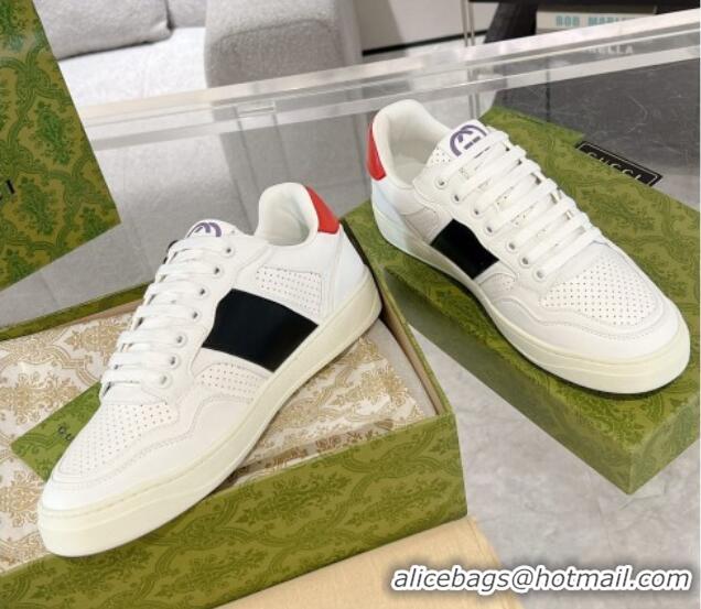 Good Quality Gucci Leather Sneakers with Interlocking G White/Black 1118092