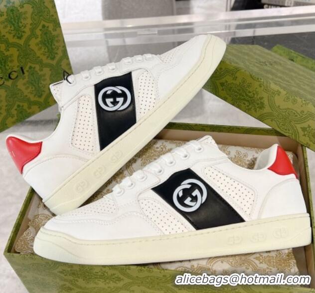 Good Quality Gucci Leather Sneakers with Interlocking G White/Black 1118092