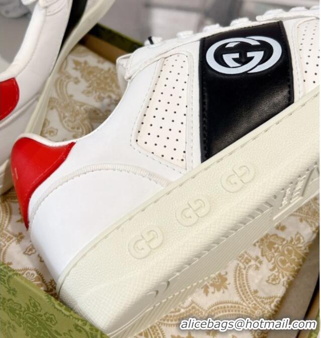 Good Quality Gucci Leather Sneakers with Interlocking G White/Black 1118092