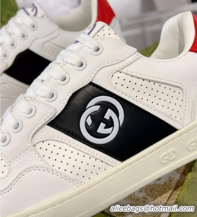 Good Quality Gucci Leather Sneakers with Interlocking G White/Black 1118092