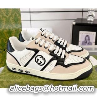 Charming Gucci Leather Sneakers with Interlocking G White/Beige/Black 1118093