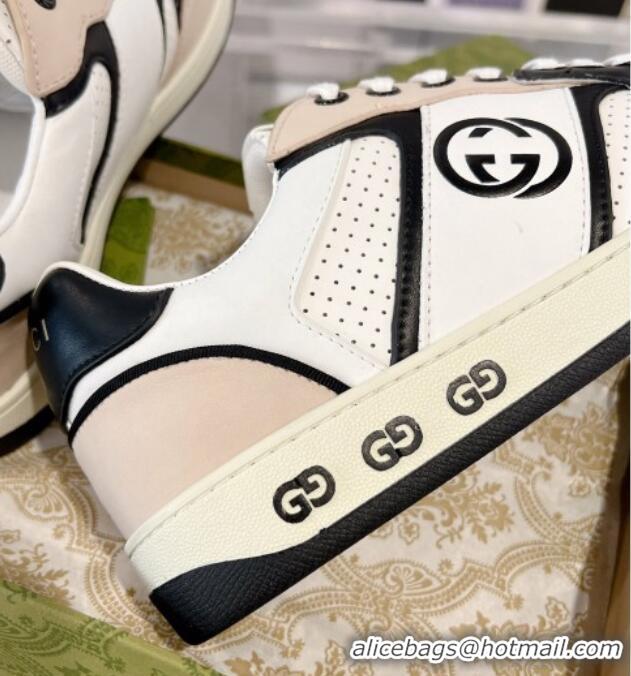 Charming Gucci Leather Sneakers with Interlocking G White/Beige/Black 1118093