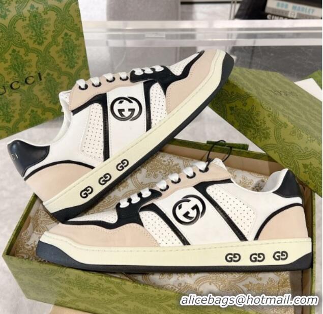 Charming Gucci Leather Sneakers with Interlocking G White/Beige/Black 1118093