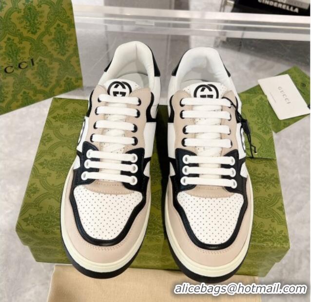 Charming Gucci Leather Sneakers with Interlocking G White/Beige/Black 1118093