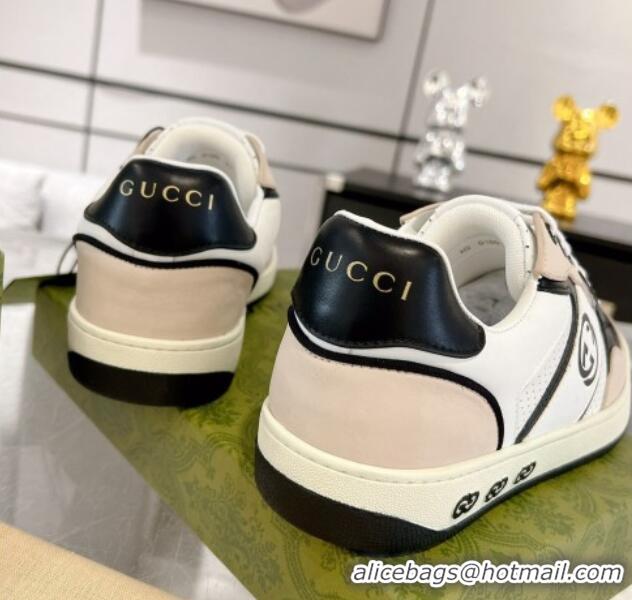 Charming Gucci Leather Sneakers with Interlocking G White/Beige/Black 1118093