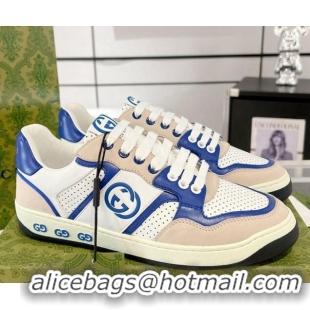 Low Price Gucci Leather Sneakers with Interlocking G White/Beige/Blue 1118094