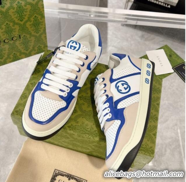 Low Price Gucci Leather Sneakers with Interlocking G White/Beige/Blue 1118094