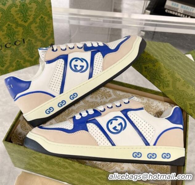 Low Price Gucci Leather Sneakers with Interlocking G White/Beige/Blue 1118094