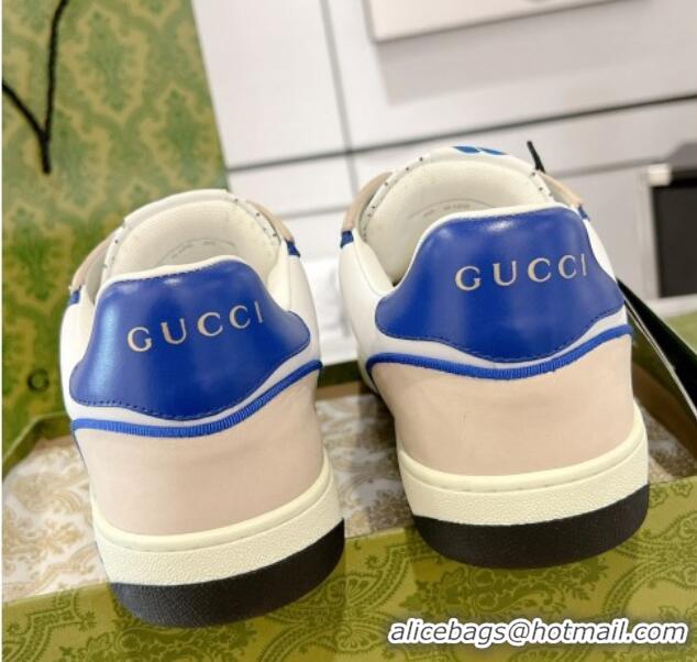 Low Price Gucci Leather Sneakers with Interlocking G White/Beige/Blue 1118094