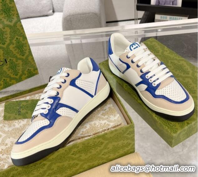 Low Price Gucci Leather Sneakers with Interlocking G White/Beige/Blue 1118094