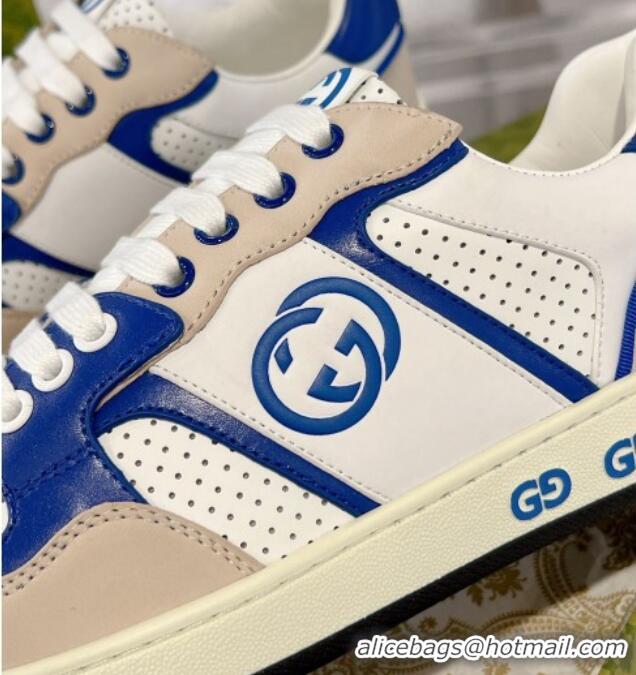 Low Price Gucci Leather Sneakers with Interlocking G White/Beige/Blue 1118094