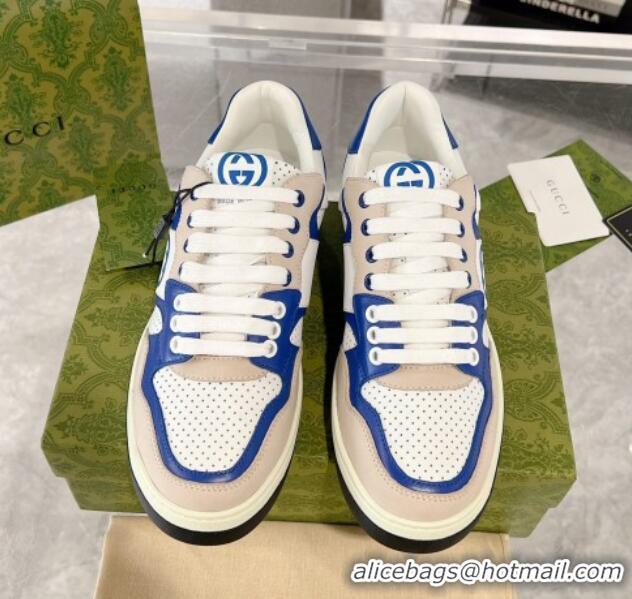 Low Price Gucci Leather Sneakers with Interlocking G White/Beige/Blue 1118094