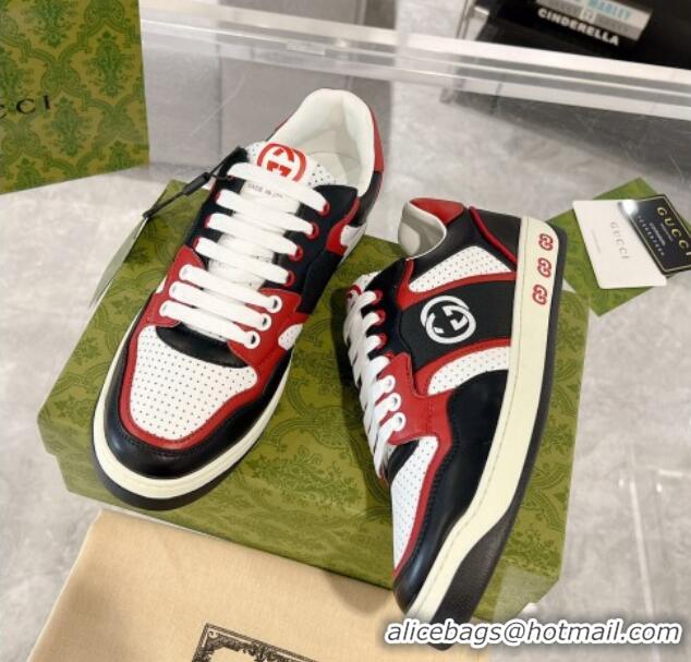 Grade Quality Gucci Leather Sneakers with Interlocking G White/Black/Red 1118095