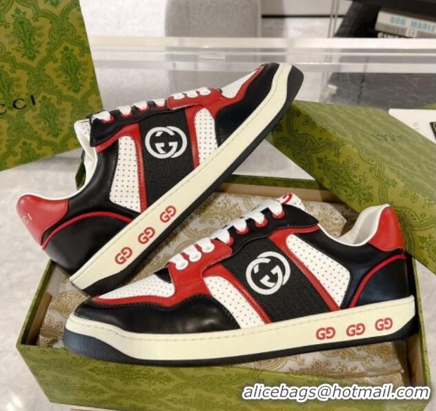 Grade Quality Gucci Leather Sneakers with Interlocking G White/Black/Red 1118095