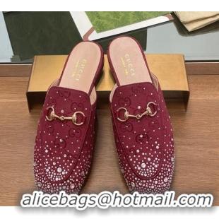 Durable Gucci Princetown GG Canvas Flat Slippers with Strass Red 1119002