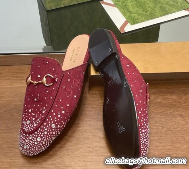 Durable Gucci Princetown GG Canvas Flat Slippers with Strass Red 1119002