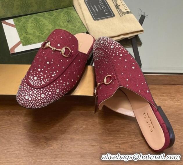 Durable Gucci Princetown GG Canvas Flat Slippers with Strass Red 1119002