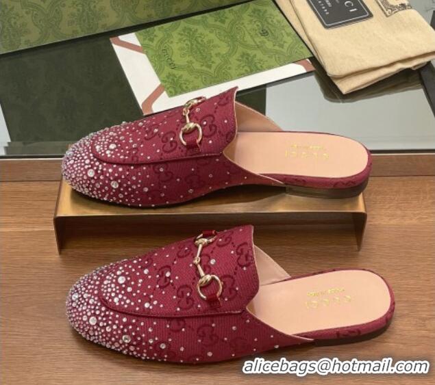 Durable Gucci Princetown GG Canvas Flat Slippers with Strass Red 1119002