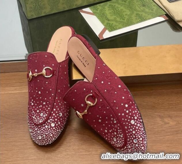 Durable Gucci Princetown GG Canvas Flat Slippers with Strass Red 1119002