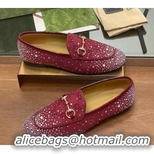 Low Cost Gucci Jordaan GG Canvas Flat Loafers with Strass Red 1119006