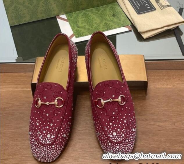 Low Cost Gucci Jordaan GG Canvas Flat Loafers with Strass Red 1119006