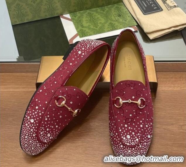 Low Cost Gucci Jordaan GG Canvas Flat Loafers with Strass Red 1119006