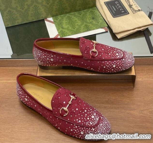 Low Cost Gucci Jordaan GG Canvas Flat Loafers with Strass Red 1119006