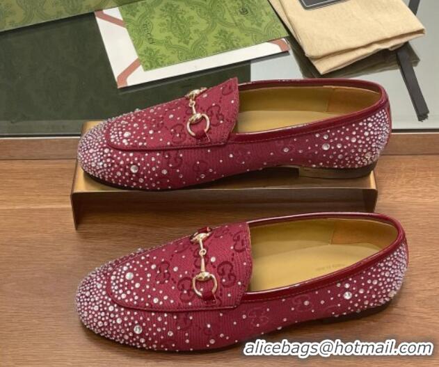 Low Cost Gucci Jordaan GG Canvas Flat Loafers with Strass Red 1119006