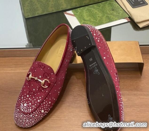 Low Cost Gucci Jordaan GG Canvas Flat Loafers with Strass Red 1119006