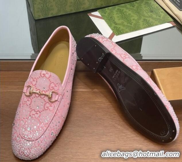 Good Product Gucci Jordaan GG Canvas Flat Loafers with Strass Light Pink 1119007