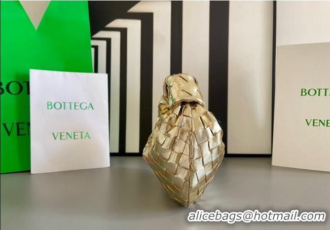 Big Discount Bottega Veneta Mini Jodie Bag in Foggy Mirror Intrecciato Leather 651876 Gold 2024