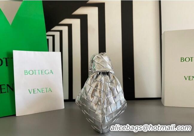 Popular Style Bottega Veneta Mini Jodie Bag in Foggy Mirror Intrecciato Leather 651876 Silver 2024