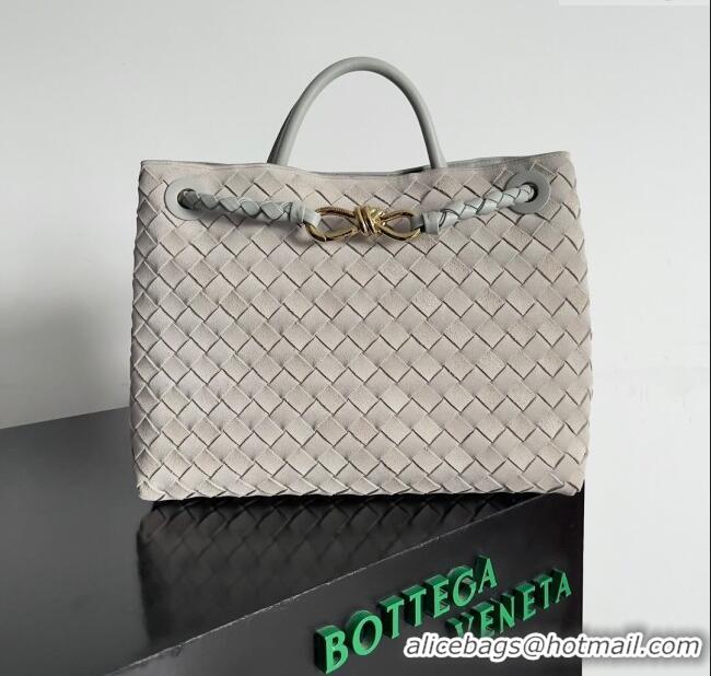 Best Product Bottega Veneta Medium Andiamo Top Handle Bag in Suede 743572 Light Grey 2024