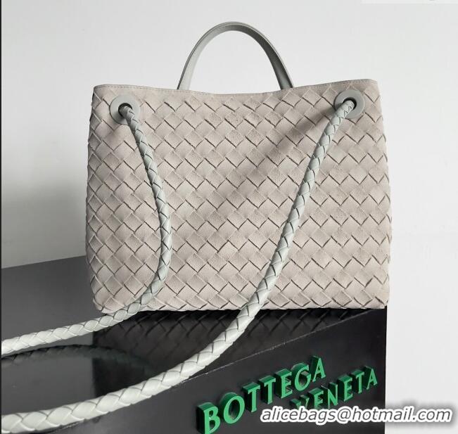 Best Product Bottega Veneta Medium Andiamo Top Handle Bag in Suede 743572 Light Grey 2024