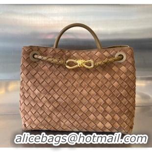 Top Grade Bottega Veneta Medium Andiamo Top Handle Bag in Suede 743572 Light Brown 2024