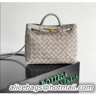 Top Grade Bottega Veneta Small Andiamo Top Handle Bag in Intrecciate Suede 743568 Light Grey 2024