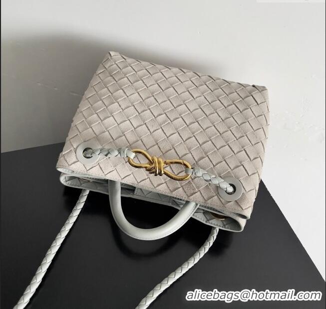 Top Grade Bottega Veneta Small Andiamo Top Handle Bag in Intrecciate Suede 743568 Light Grey 2024