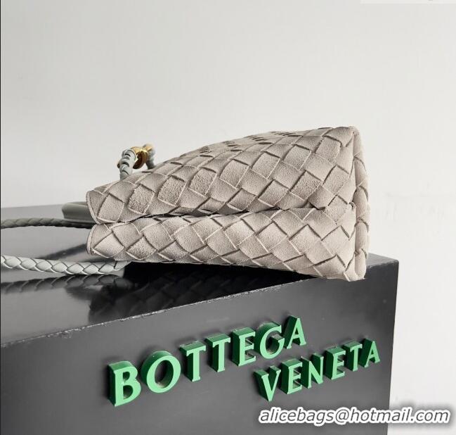 Top Grade Bottega Veneta Small Andiamo Top Handle Bag in Intrecciate Suede 743568 Light Grey 2024