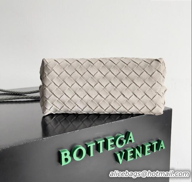 Top Grade Bottega Veneta Small Andiamo Top Handle Bag in Intrecciate Suede 743568 Light Grey 2024