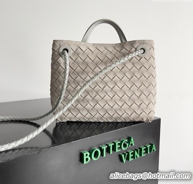 Top Grade Bottega Veneta Small Andiamo Top Handle Bag in Intrecciate Suede 743568 Light Grey 2024