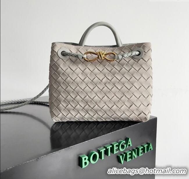 Top Grade Bottega Veneta Small Andiamo Top Handle Bag in Intrecciate Suede 743568 Light Grey 2024