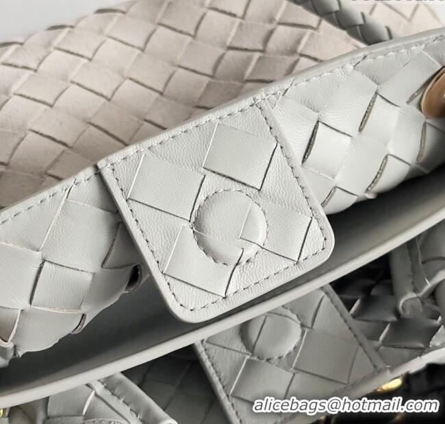 Top Grade Bottega Veneta Small Andiamo Top Handle Bag in Intrecciate Suede 743568 Light Grey 2024