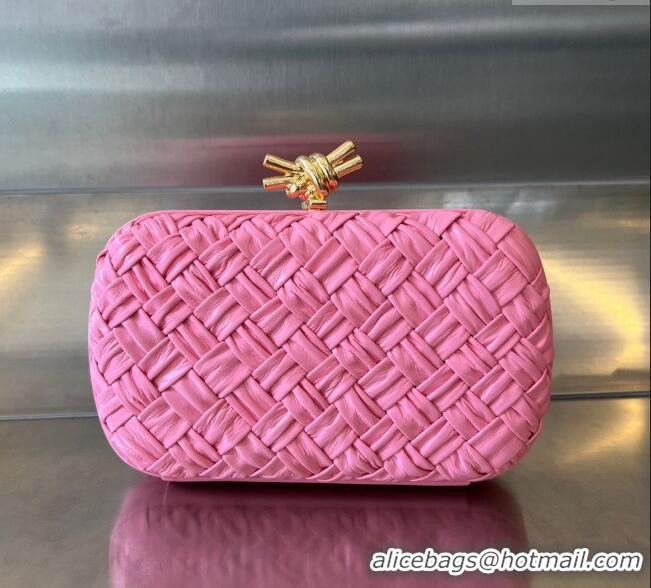 Famous Brand Bottega Veneta Knot Minaudiere Clutch in Foulard Intreccio Leather 717622 Pink 2024