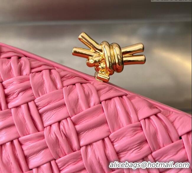 Famous Brand Bottega Veneta Knot Minaudiere Clutch in Foulard Intreccio Leather 717622 Pink 2024