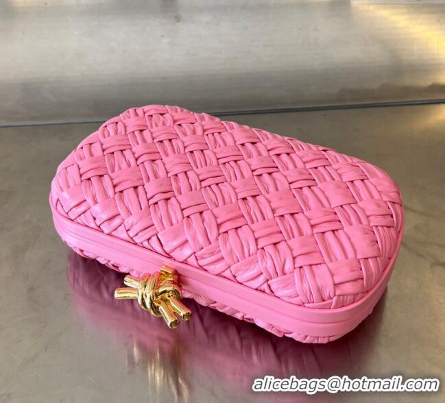 Famous Brand Bottega Veneta Knot Minaudiere Clutch in Foulard Intreccio Leather 717622 Pink 2024