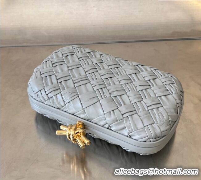 Grade Quality Bottega Veneta Knot Minaudiere Clutch in Foulard Intreccio Leather 717622 Light Grey 2024