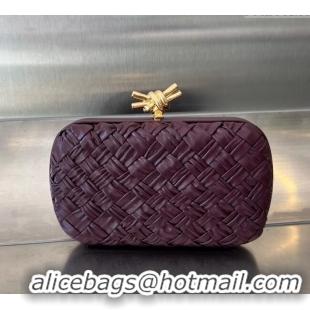 Grade Quality Bottega Veneta Knot Minaudiere Clutch in Foulard Intreccio Leather 717622 Dark Burgundy 2024